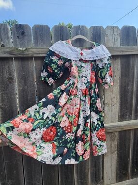 VTG Allison Rose Girls 7 Floral Dress Shoulder Pad Puffed Sleeve Prairie Cottage